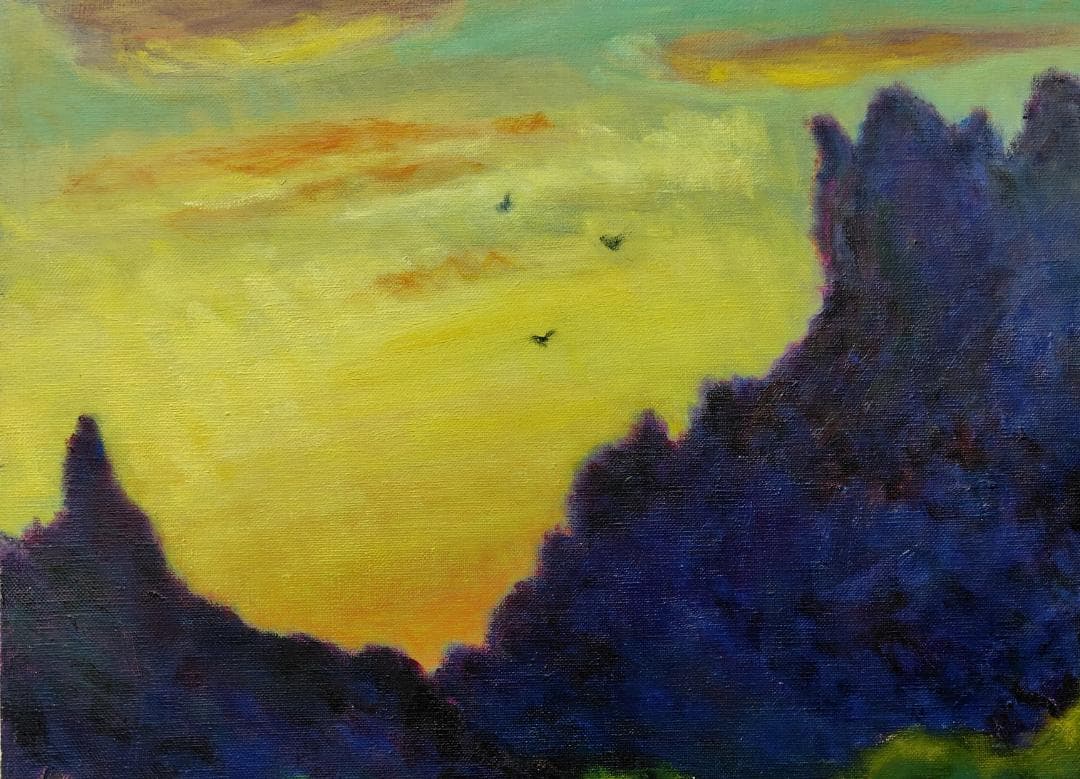 「入相の里」1998 P15 妙義山 油彩画 油絵 絵画 風景画 アート