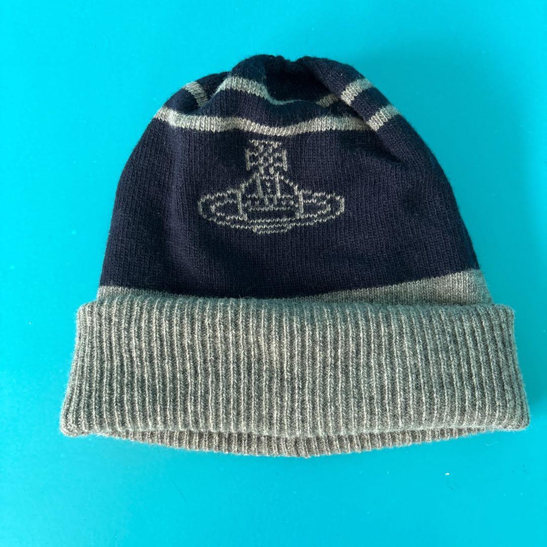 ヴィヴィアンウエストウッド　ニット帽と手袋のセット ネイビーとグレー　A11