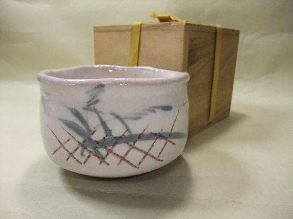 抹茶茶碗 染付 絵 志野 在銘 茶道具