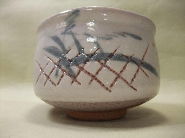 抹茶茶碗 染付 絵 志野 在銘 茶道具