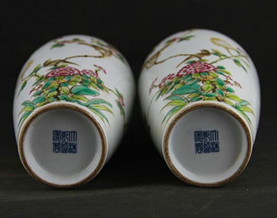 大清乾隆手絵パステル花鳥紋梅瓶一対作り古仿古瓷古玩骨董コレクション復古置物