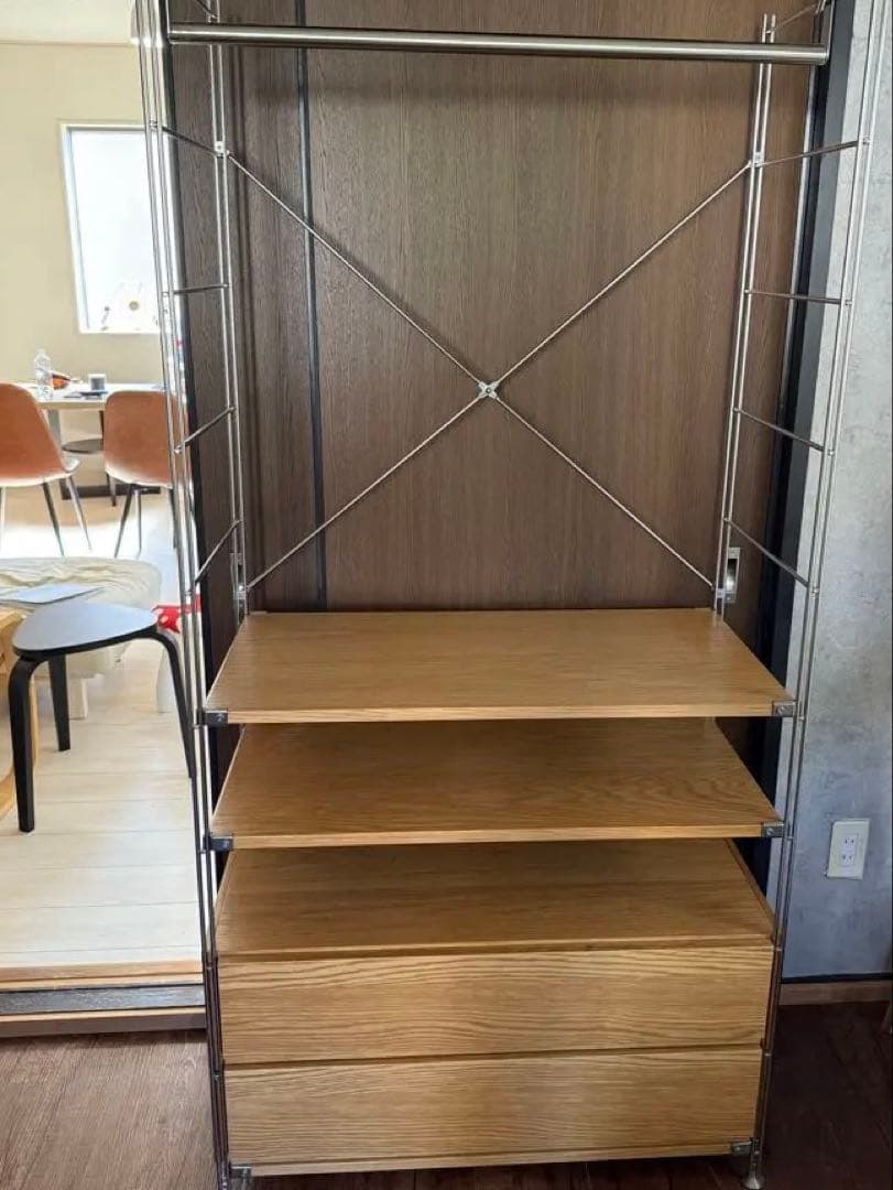 引き取り限定！！ 無印良品 ステンレス ユニットシェルフ 大 オーク材 ワイド