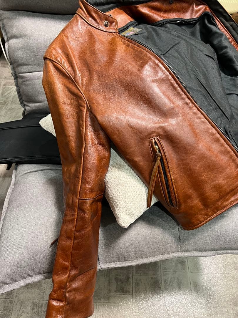 vanson ブラウン 年代物牛本革シングルライダース 36