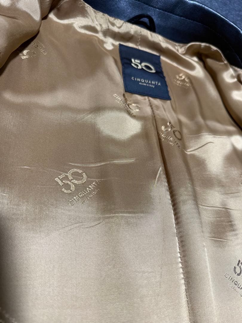 CINQUANTA チンクアンタ ナッパレザー 襟付 シングルライダース黒44