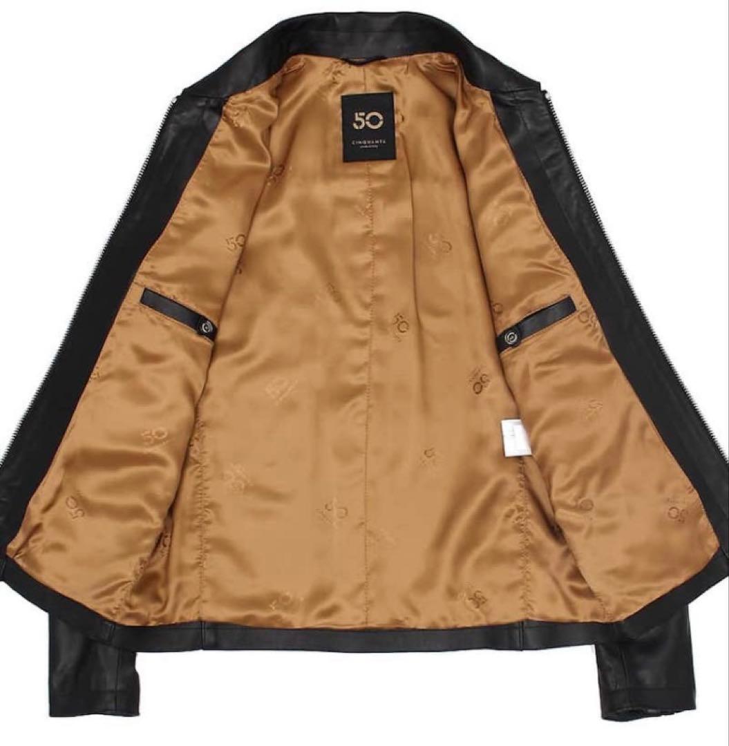 CINQUANTA チンクアンタ ナッパレザー 襟付 シングルライダース黒44