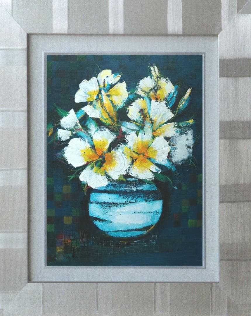 油絵 菅家令子 絵 絵画インテリア 額付 (黒) 油絵 uF6-063604 花