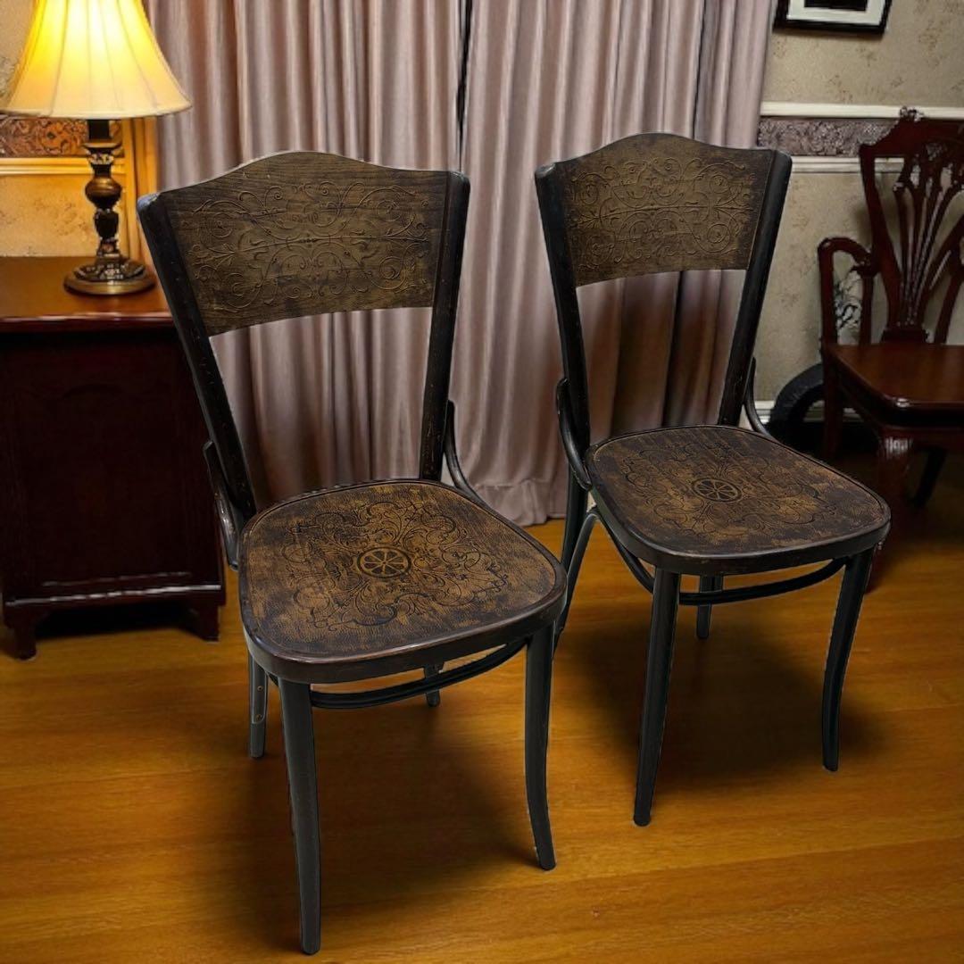 激レアアンティークTONベントウッドチェア パネルバック2脚 価値の解る方に!