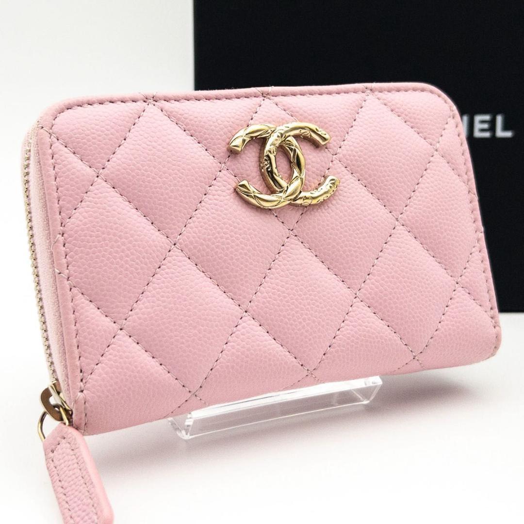 【極美品】CHANEL マトラッセ　コンパクトウォレット　キャビアスキン　ピンク
