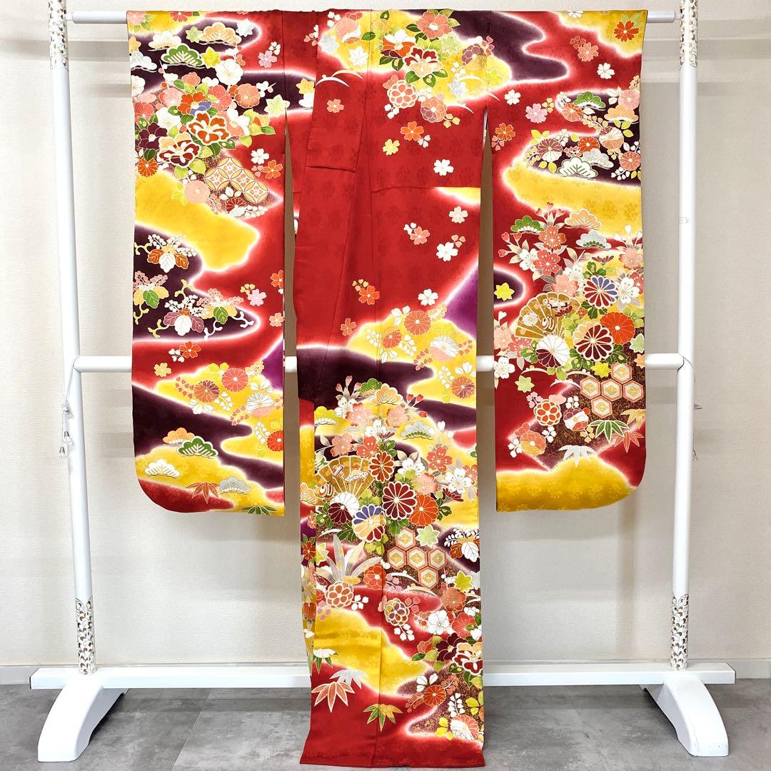 ⭐︎K0809 美品 正絹 振袖 レンタル店放出品 ガード加工 古典柄 赤 11号