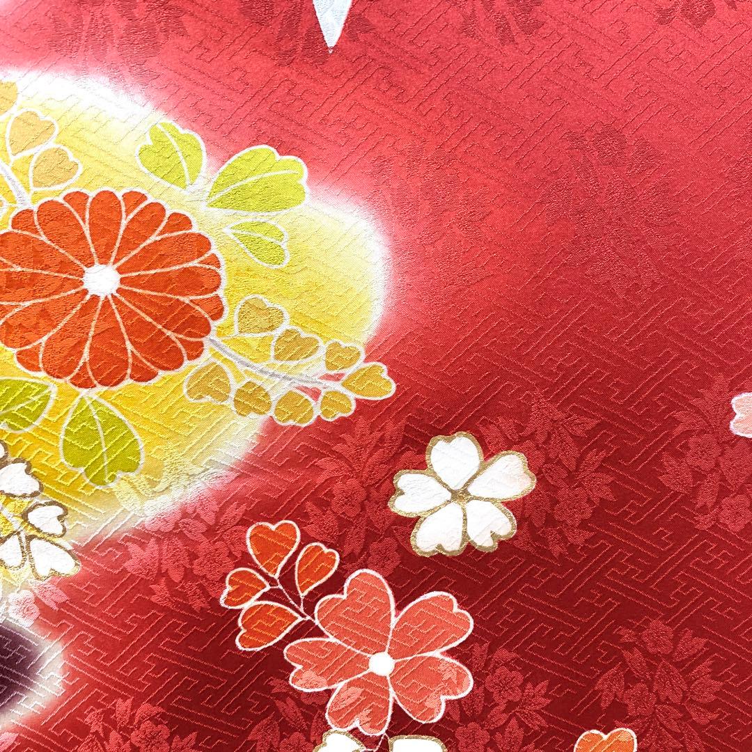 ⭐︎K0809 美品 正絹 振袖 レンタル店放出品 ガード加工 古典柄 赤 11号