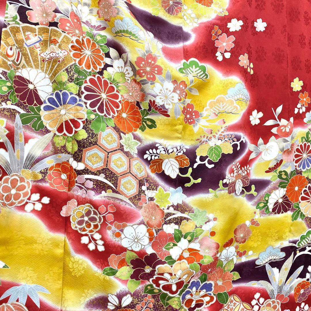 ⭐︎K0809 美品 正絹 振袖 レンタル店放出品 ガード加工 古典柄 赤 11号