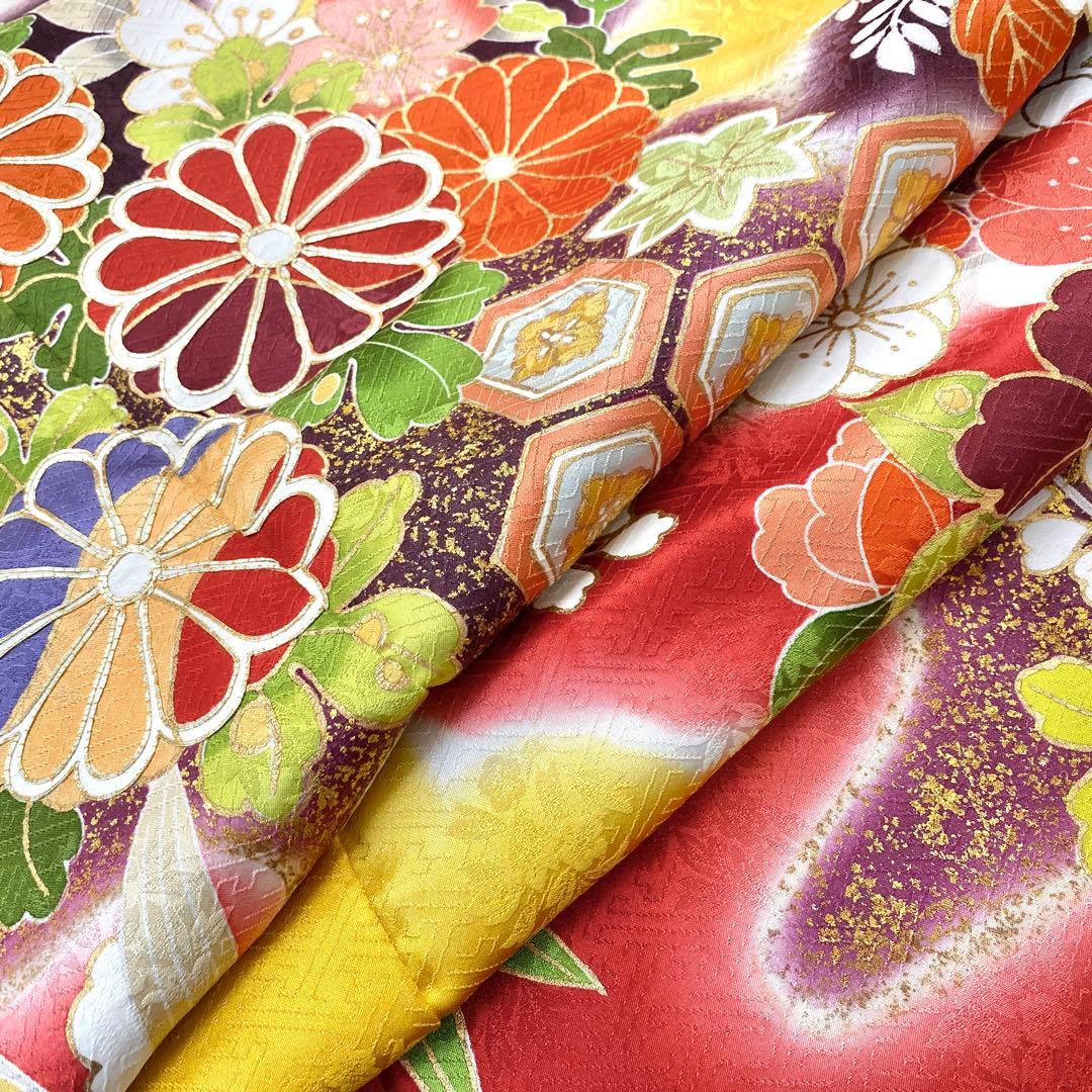 ⭐︎K0809 美品 正絹 振袖 レンタル店放出品 ガード加工 古典柄 赤 11号