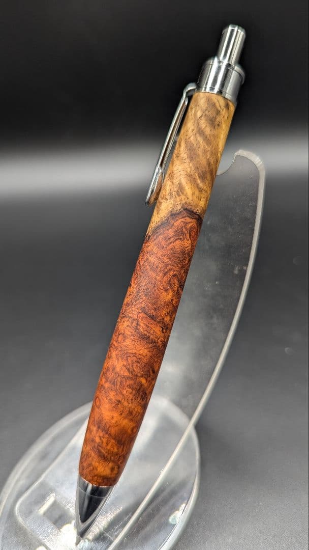 368ペン工房翌檜　特上　紅白　本花梨　瘤杢　木軸シャーペン　ボールペン