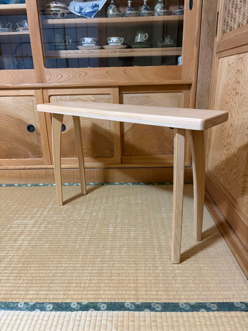 1336建具屋58年のおじいさんの手作り木製サイドテーブル、イス、スツール