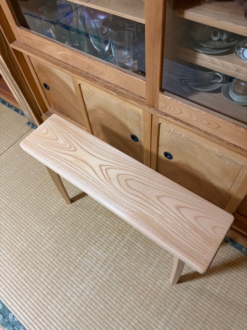 1336建具屋58年のおじいさんの手作り木製サイドテーブル、イス、スツール