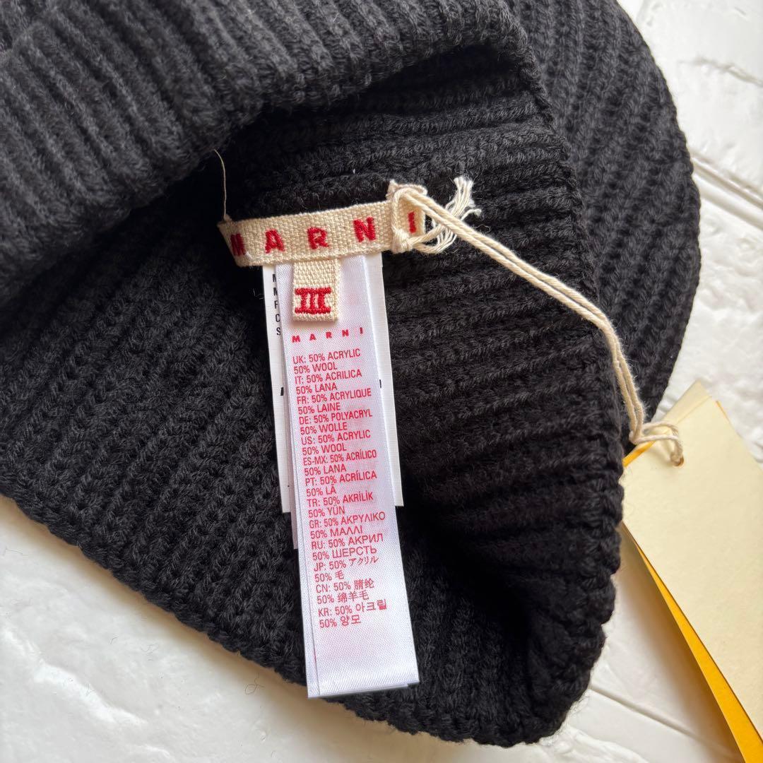 【新品未使用】MARNI 刺繍ロゴ リブ ニット帽 ニットキャップ