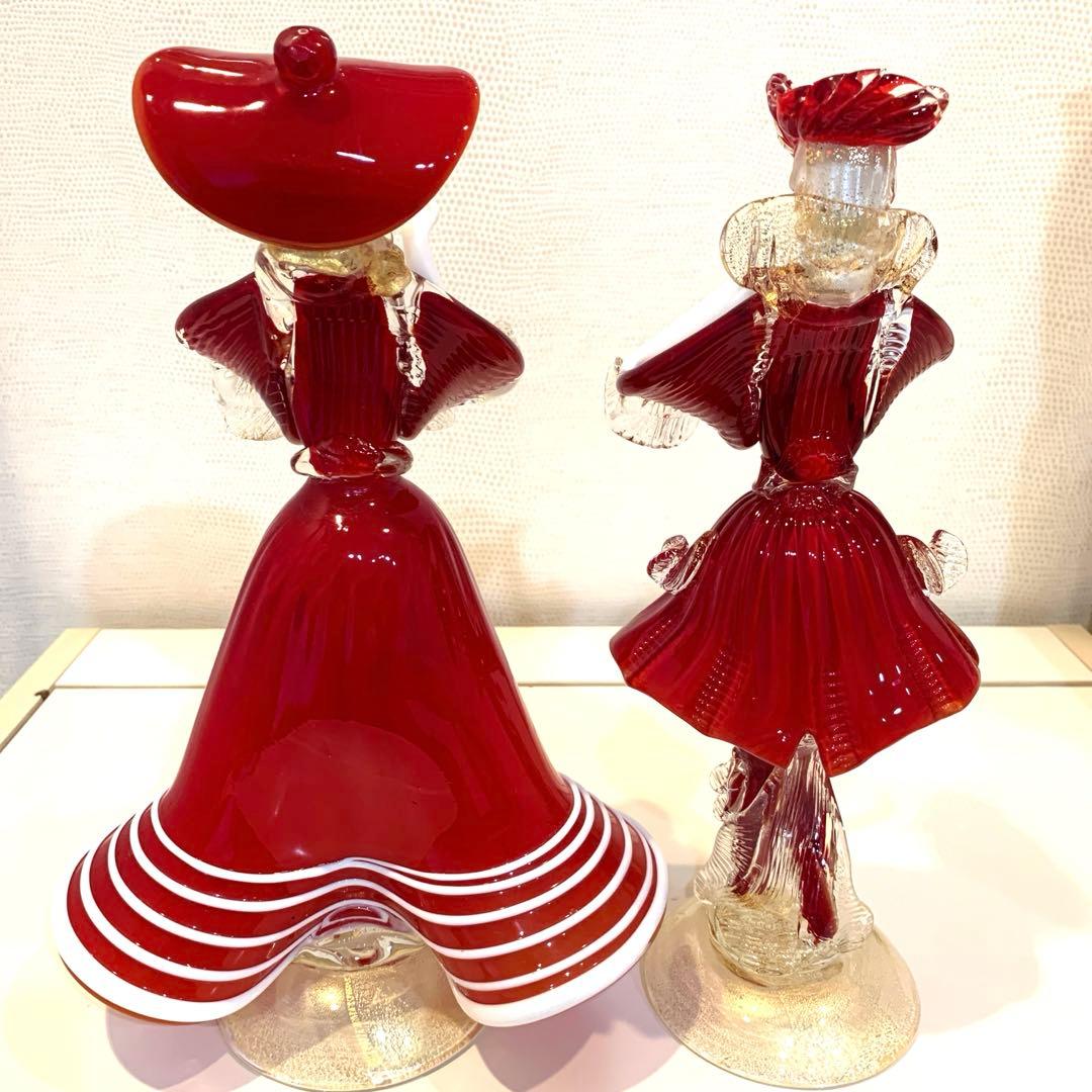 りんご ベネチアンガラス　Murano ガラス ペアフィギュア 赤