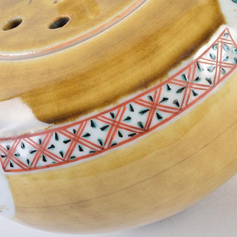 九谷焼　秋塘陶園　中村翠恒作　色絵　丸花文　透かし蓋　香炉　共箱　C　R9250