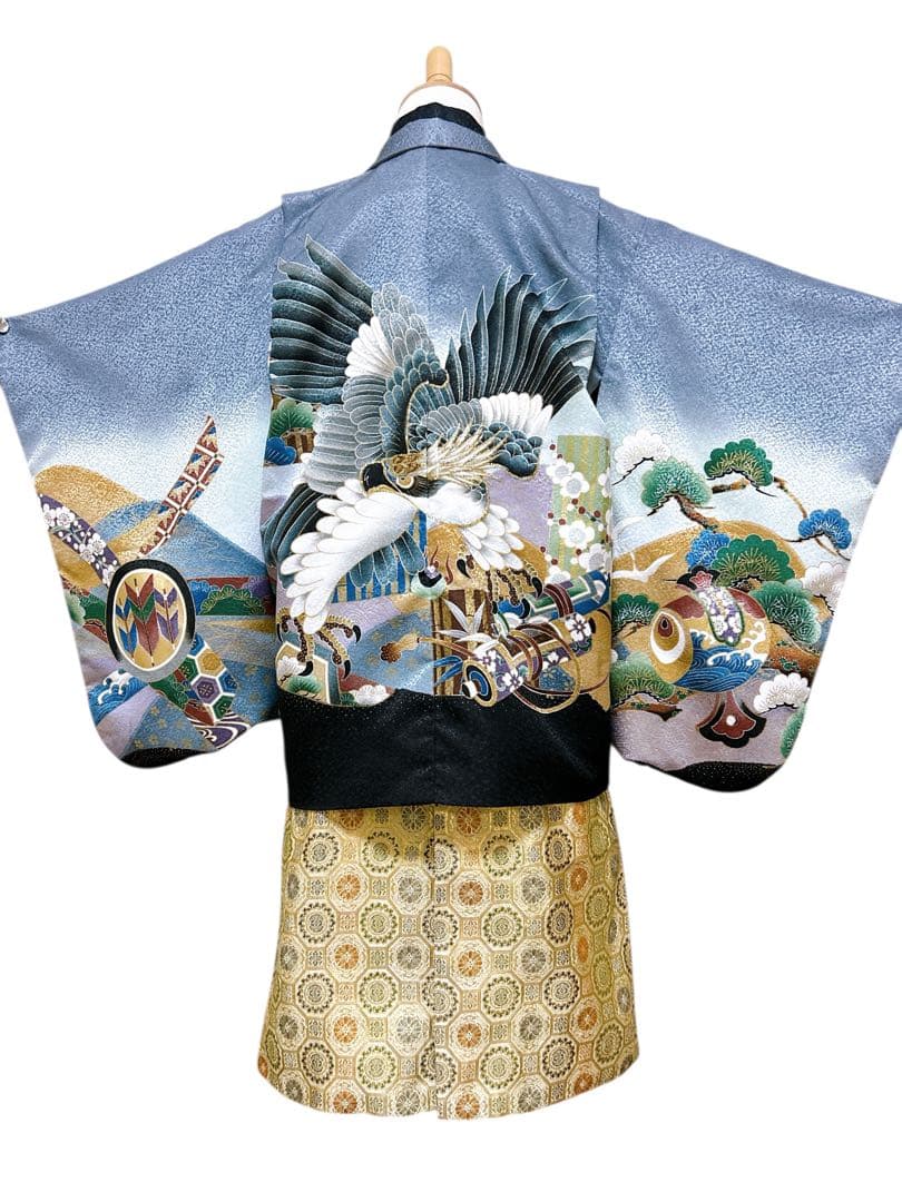 刺繍入り!!七五三　5歳　男の子　フルセット　一式　グレー　ゴールド　鷹