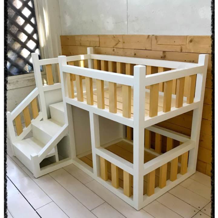 ハンドメイド 猫ちゃん ワンチャン ペット用 2段ベッド♫ 収納スペース付き