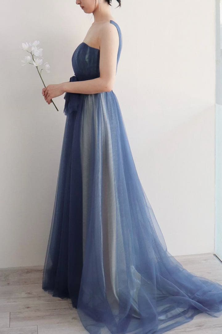ネイビー　カラードレス　チュール