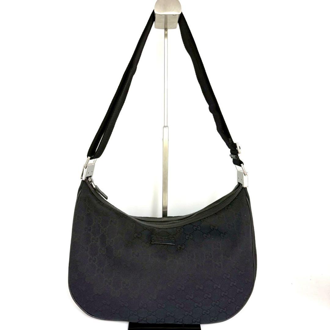 グッチ ショルダーバッグ GGキャンバス GG柄 ブラックレザー 黒色