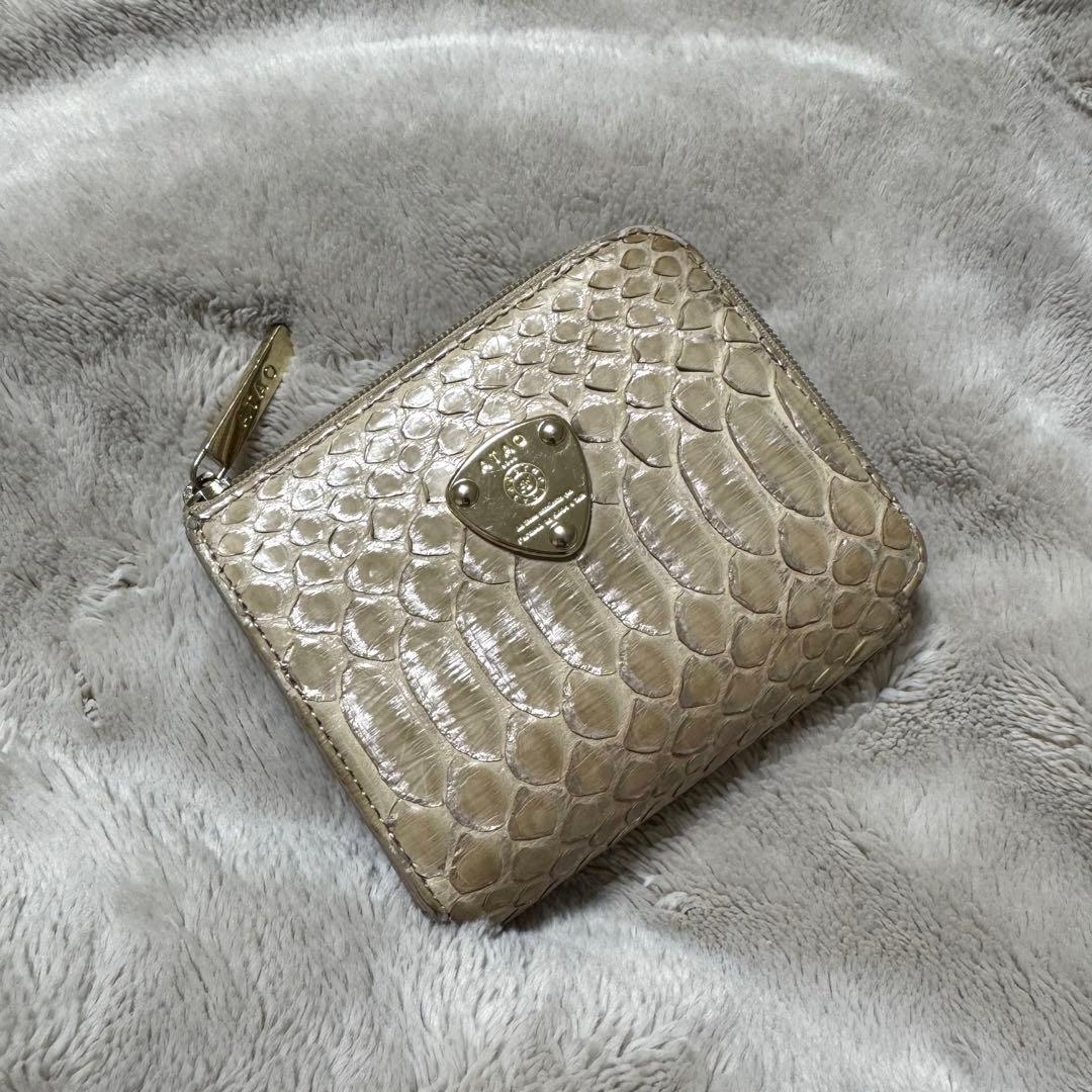 ATAO アタオ　ミリモ　折り財布　ゴールド金具　パイソン箔