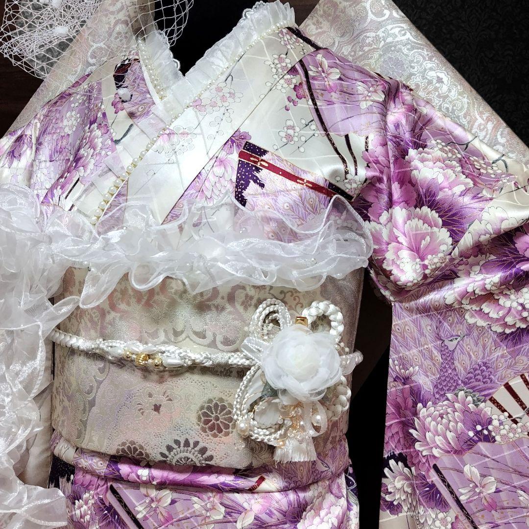 振袖フルセット(9点)・成人式・くすみ・紫・ピンク・金彩加工・胴裏正絹・逸品