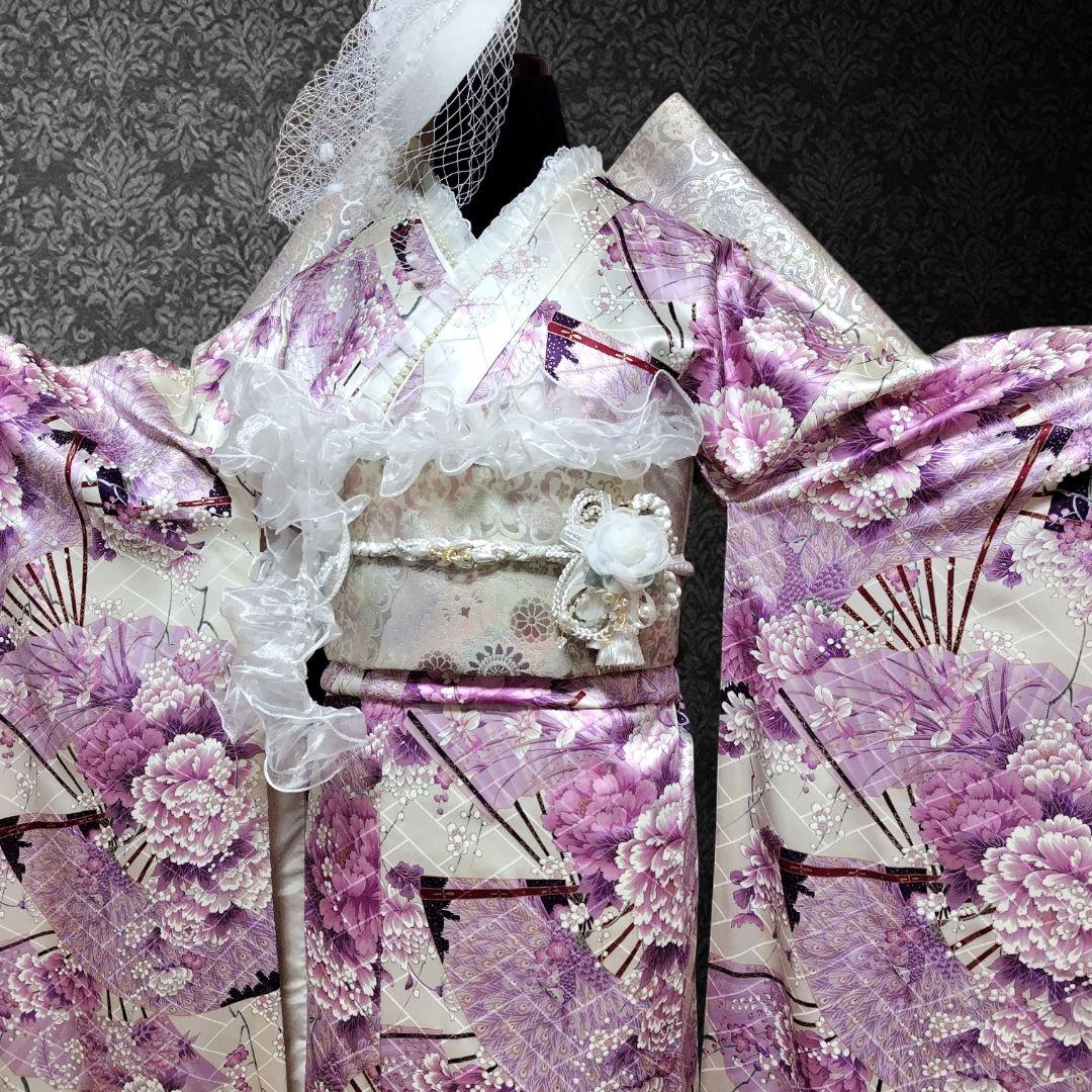 振袖フルセット(9点)・成人式・くすみ・紫・ピンク・金彩加工・胴裏正絹・逸品