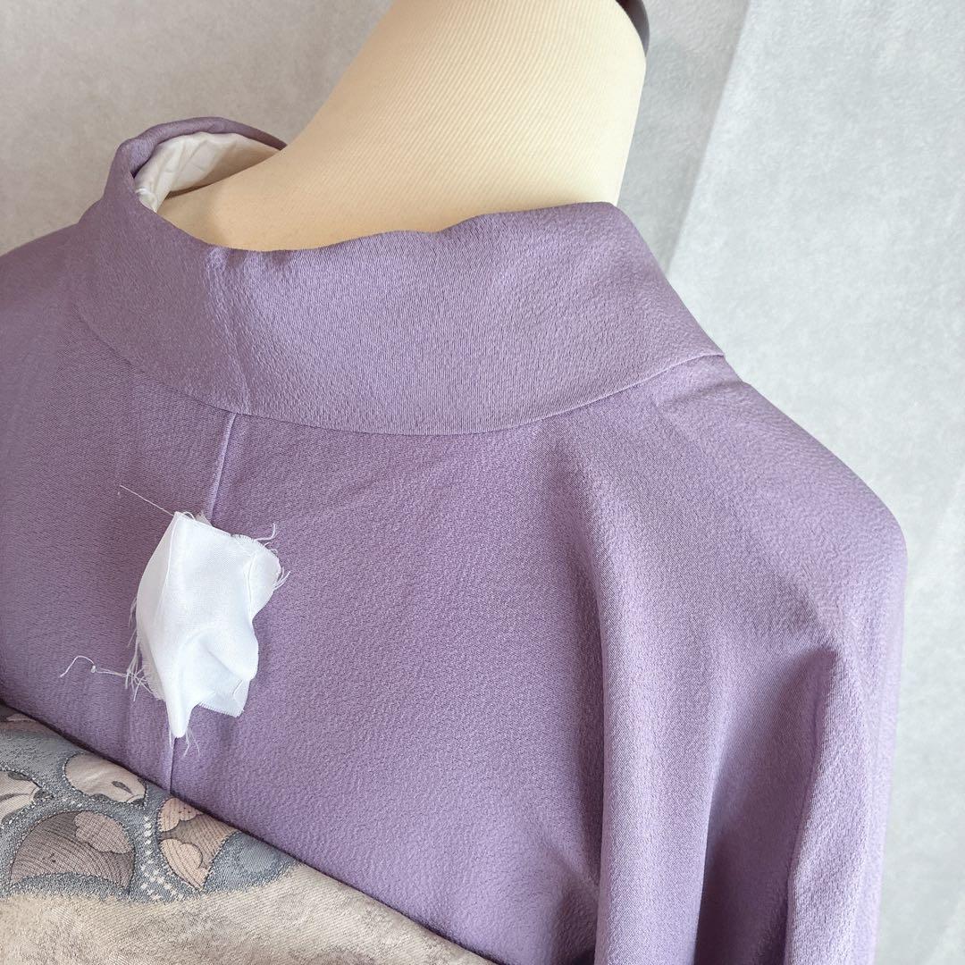 色無地　フルセット　着物　正絹　辻ヶ花の帯　しつけ糸つき　ロング丈　紫　J9