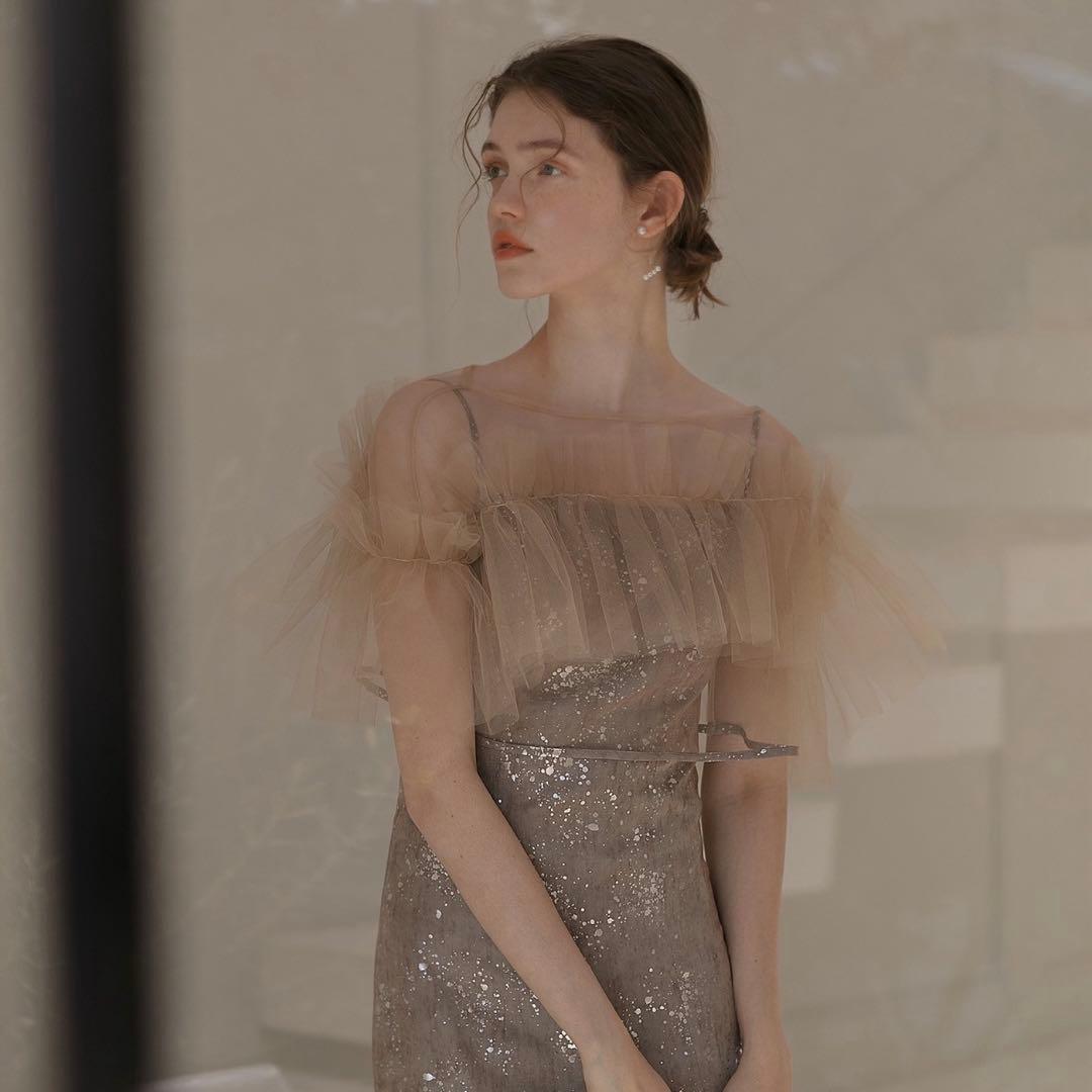 Leja チュールフリルボレロペイントマーメイドドレスワンピース