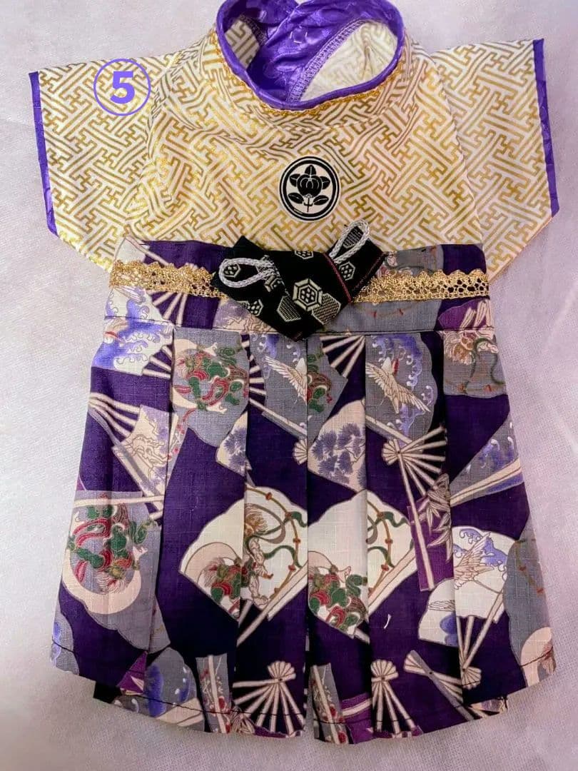 アッキー★オーダー　女子用紺矢羽根に金使い牡丹にピンク袴＆男子袴