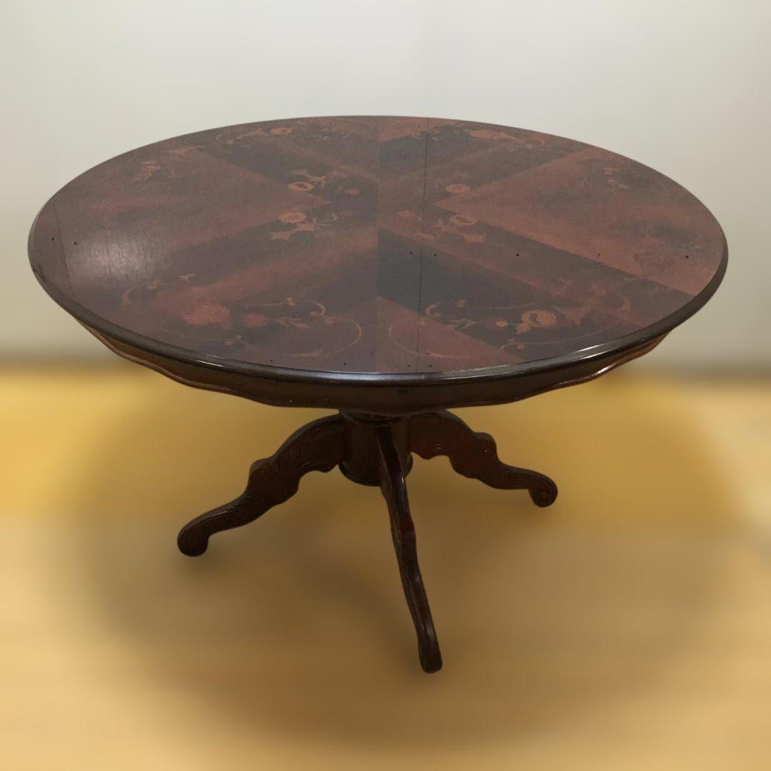 送料無料 ヨーロピアン調 象嵌装飾 丸テーブル ダイニングテーブル251127