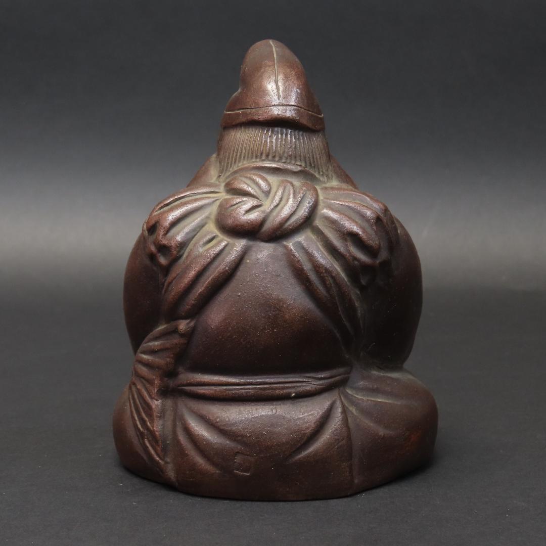 ⭕400 江戸時代末期 備前焼 鯛を持つ恵比寿様 大根を持つ大黒様 高さ13cm