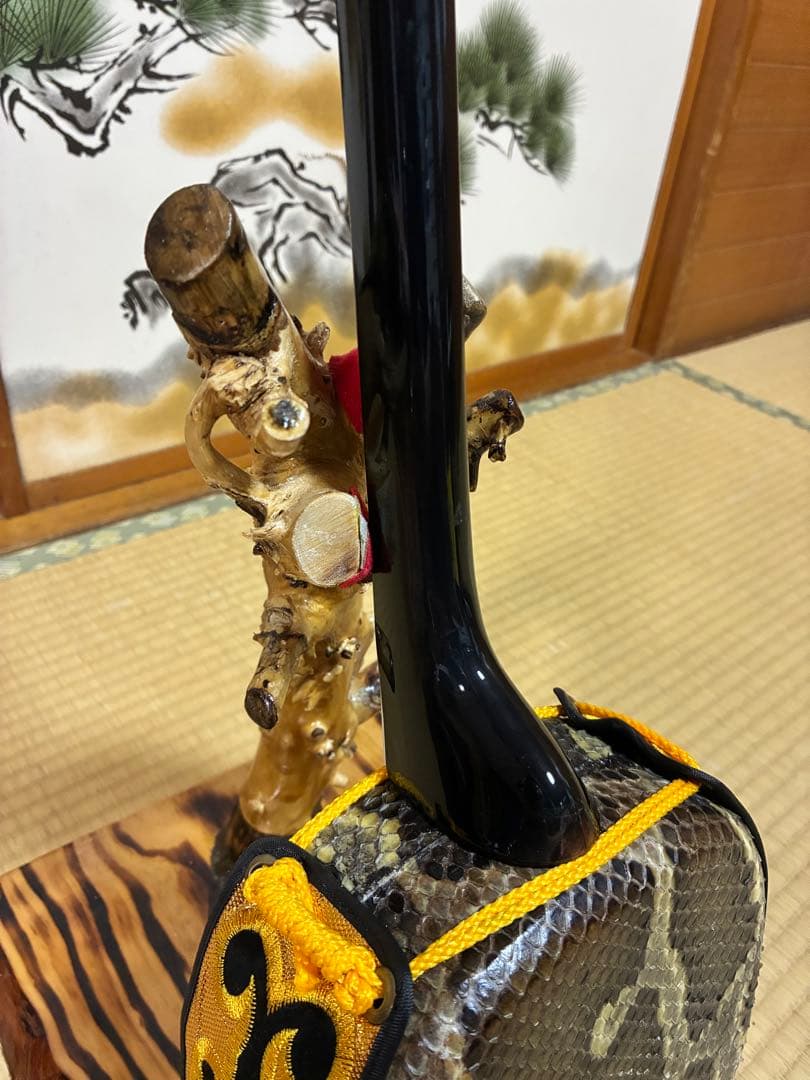 沖縄三線　島黒木！島クルチ！江戸ユナー型！本蛇皮一枚張り！