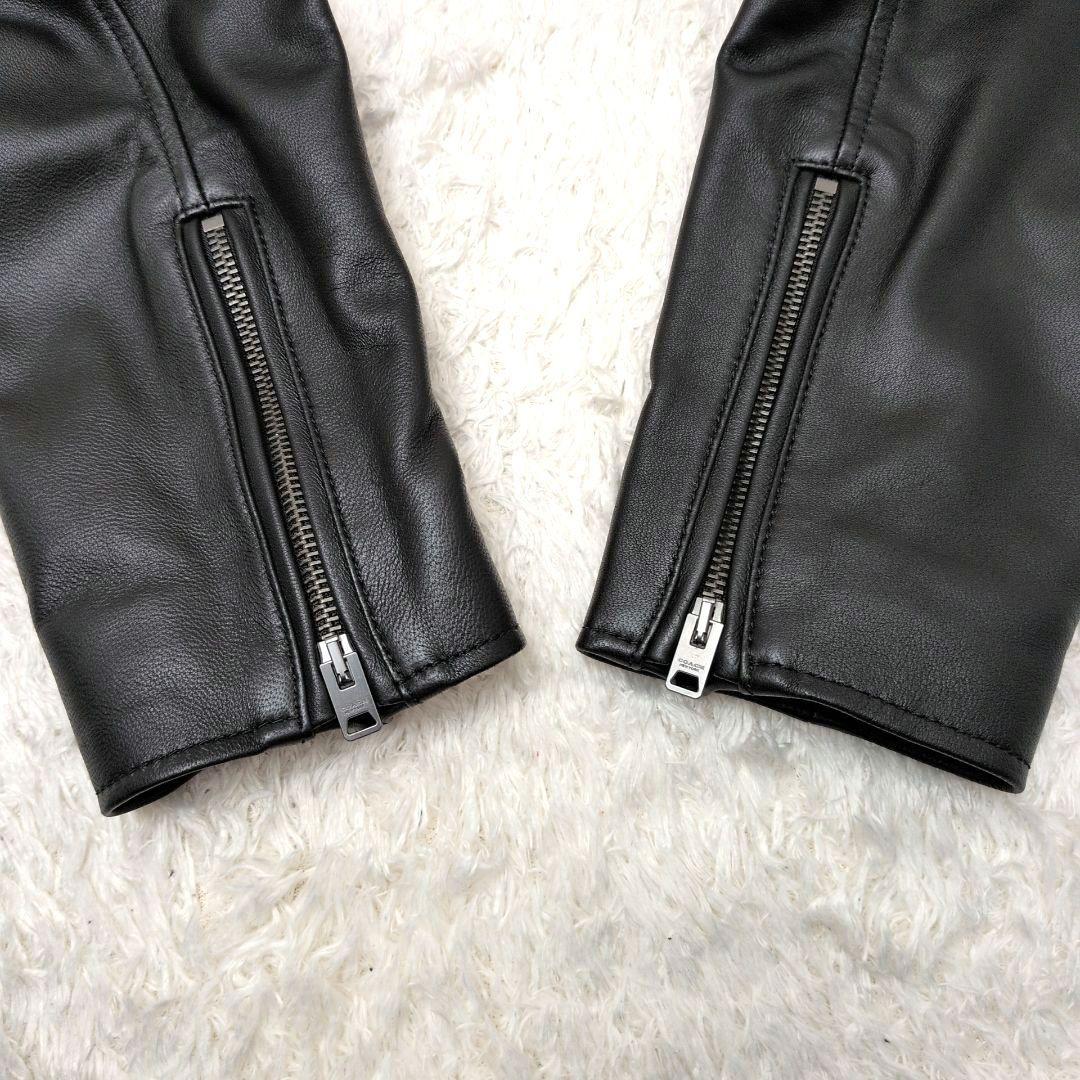 【未使用保管品 カバー付き】コーチ　ライダースジャケット　ラム　シグネチャー　黒