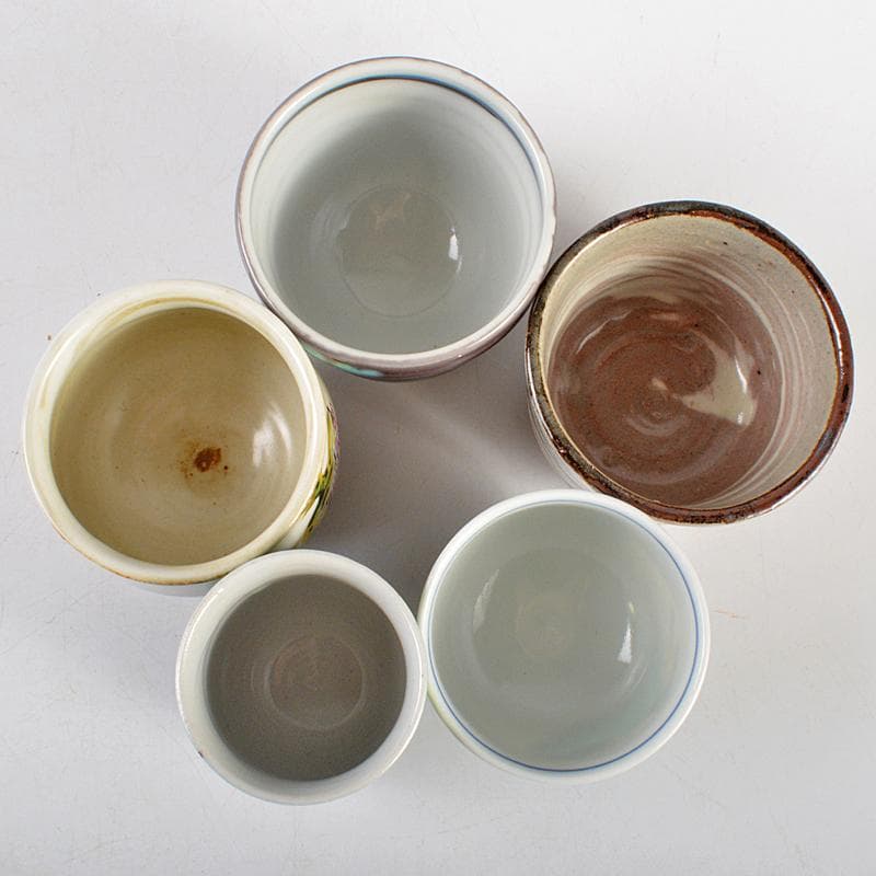 九谷焼　柳雨軒　三代八十吉　徳田正彦　中嶋珠光等　盃　共箱　五点　U　R5804