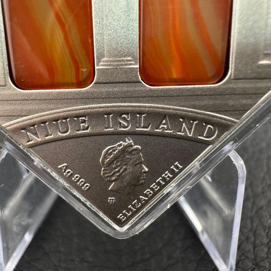 アンティーク銀貨 ロマネスク様式 パワーストーンのステンドグラス 純銀