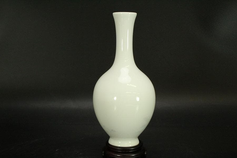 中国美術 台湾 暁芳窯 蔡暁窯 釉裏紅 青花 唐子紋 瓶 台付(A967)