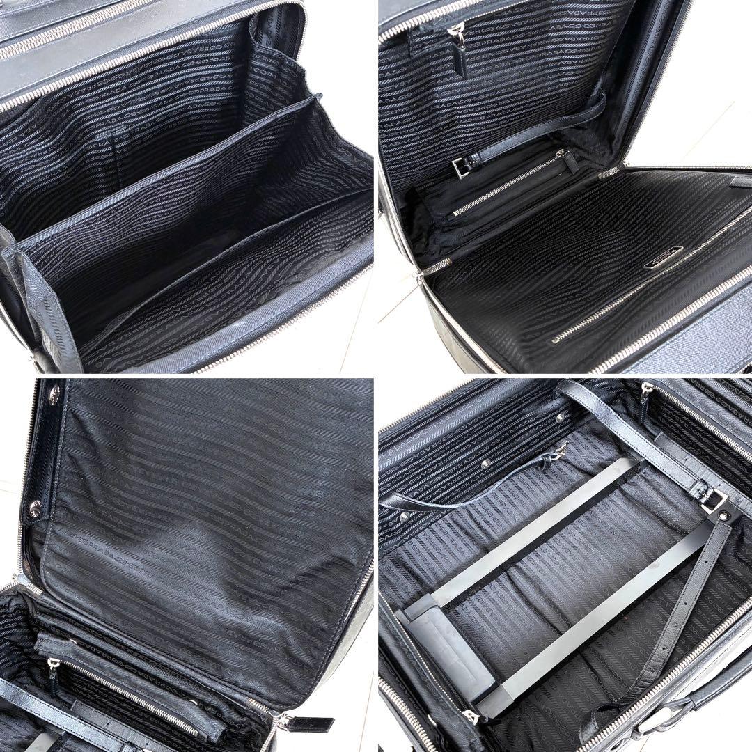 正規品 プラダ キャリーケース 三角ロゴ 白タグ サフィアーノレザー メンズ 黒