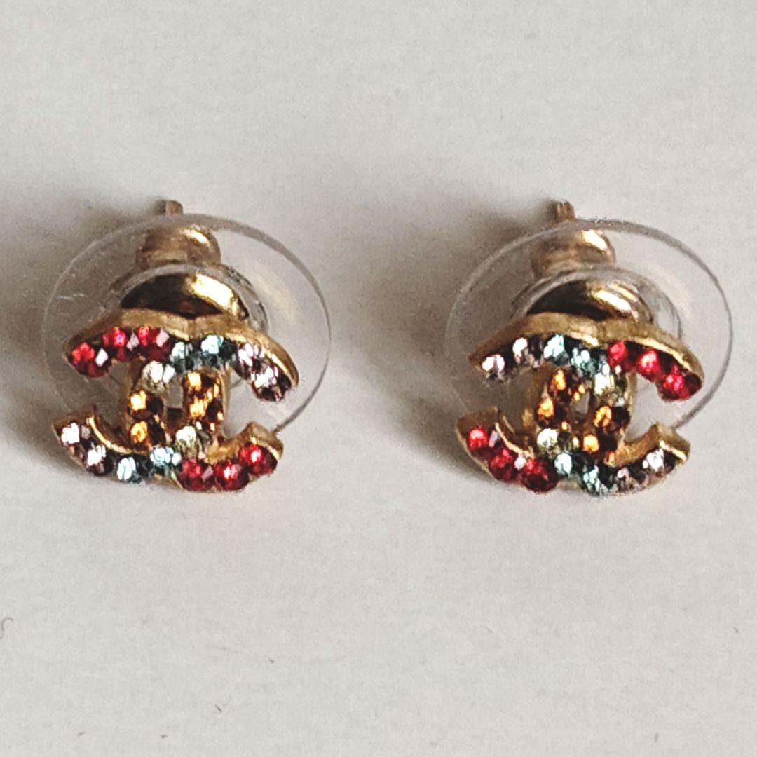 CHANEL ピアス CCロゴ ラインストーン マルチカラー ゴールド