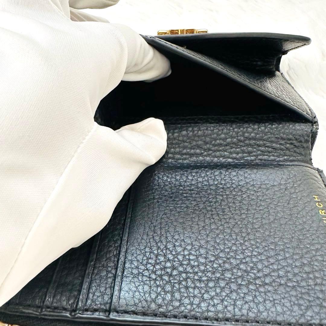【美品】TORY BURCH 三つ折り財布 シボ革 黒