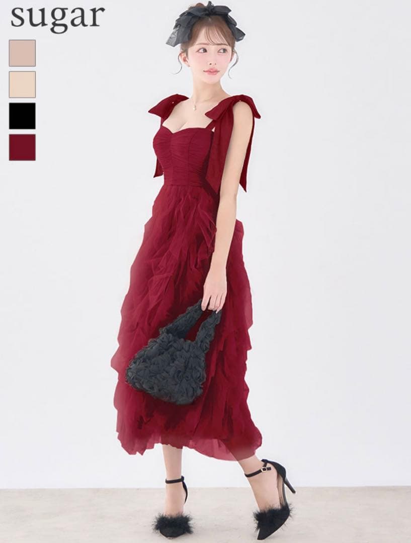 ROBEdeFLEURSローブドフルール ボリュームチュール ショルダーリボン