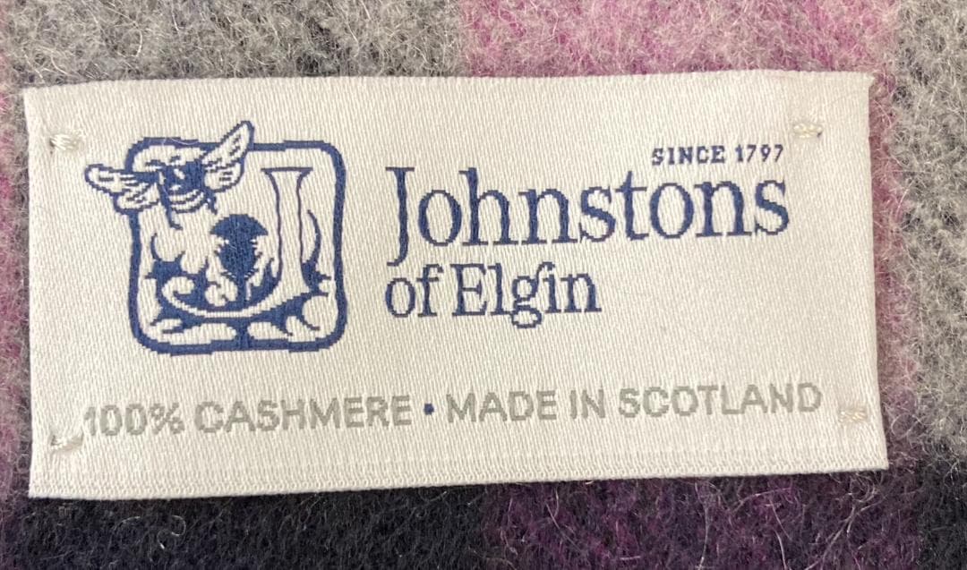 ★美品★ジョンストンズ スコットランド製 カシミヤ100％チェックマフラー