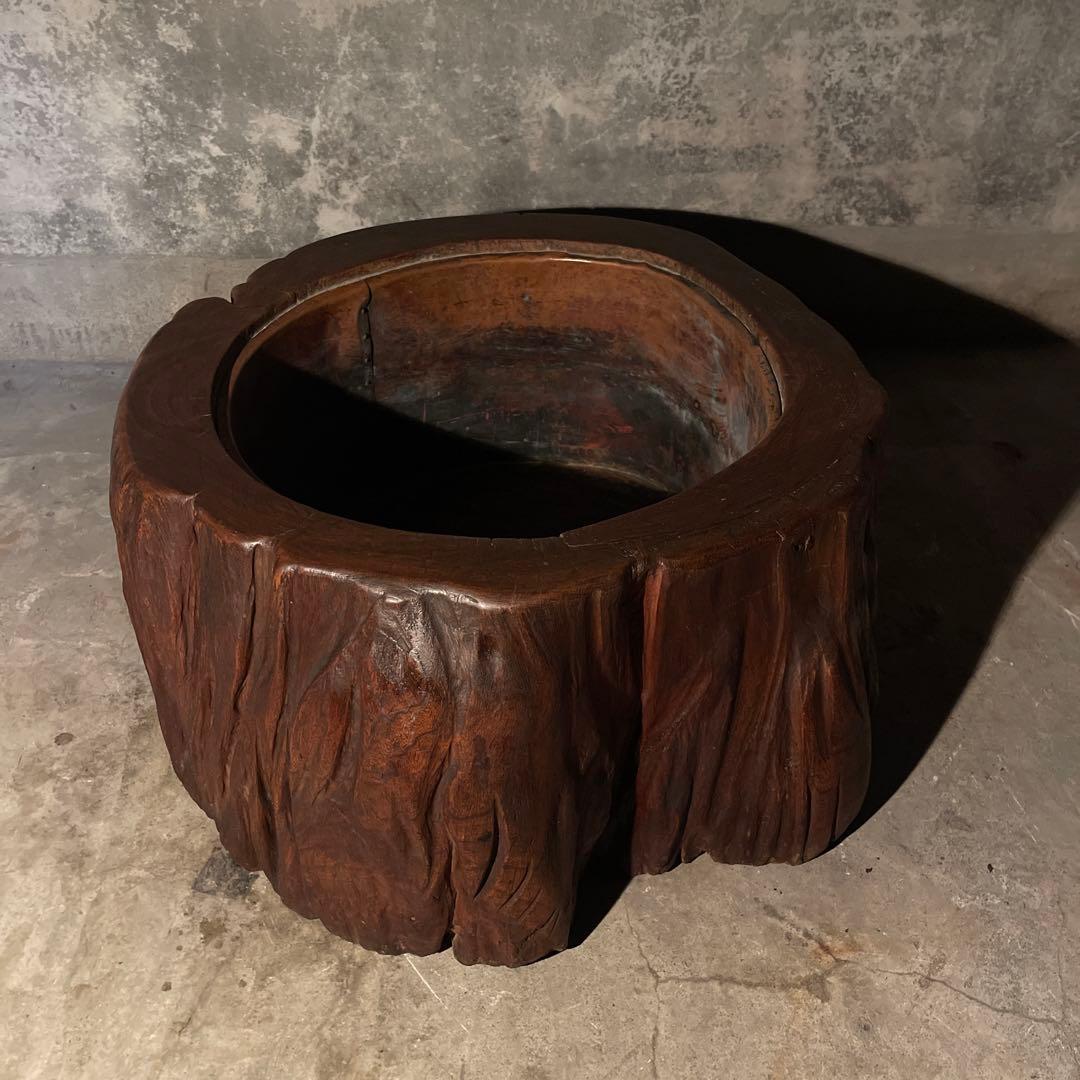 木株 掘り込み火鉢 一点物 時代火鉢　関東火鉢　ゴトク付き