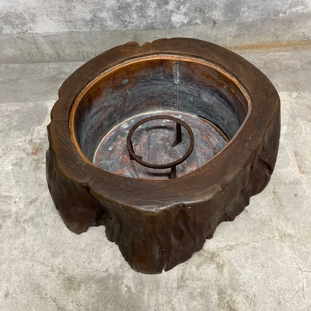 木株 掘り込み火鉢 一点物 時代火鉢　関東火鉢　ゴトク付き