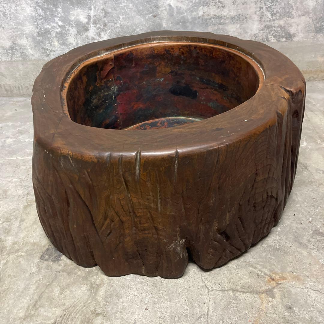 木株 掘り込み火鉢 一点物 時代火鉢　関東火鉢　ゴトク付き