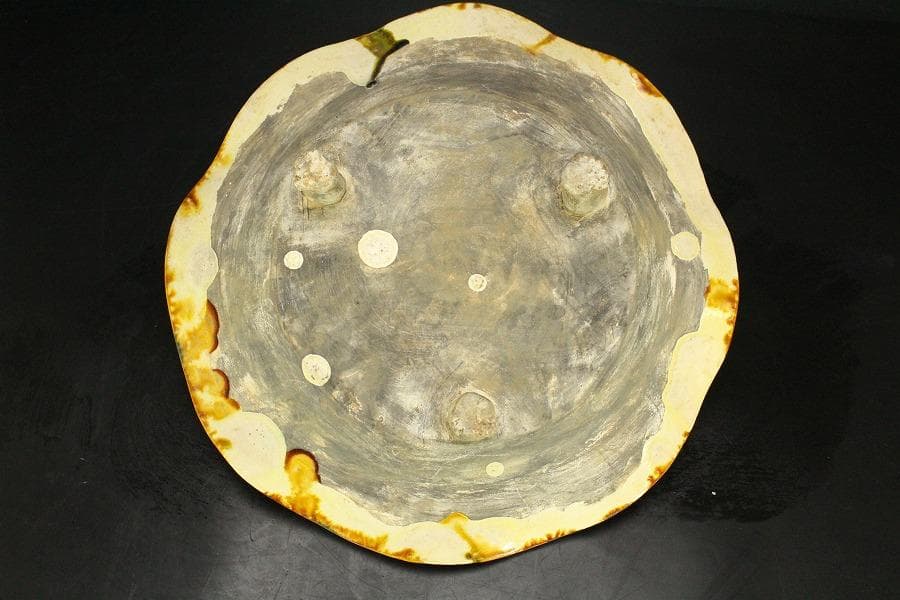 中国美術 唐三彩 双鳳紋 三足 盤 φ31cm 希少(LC247)