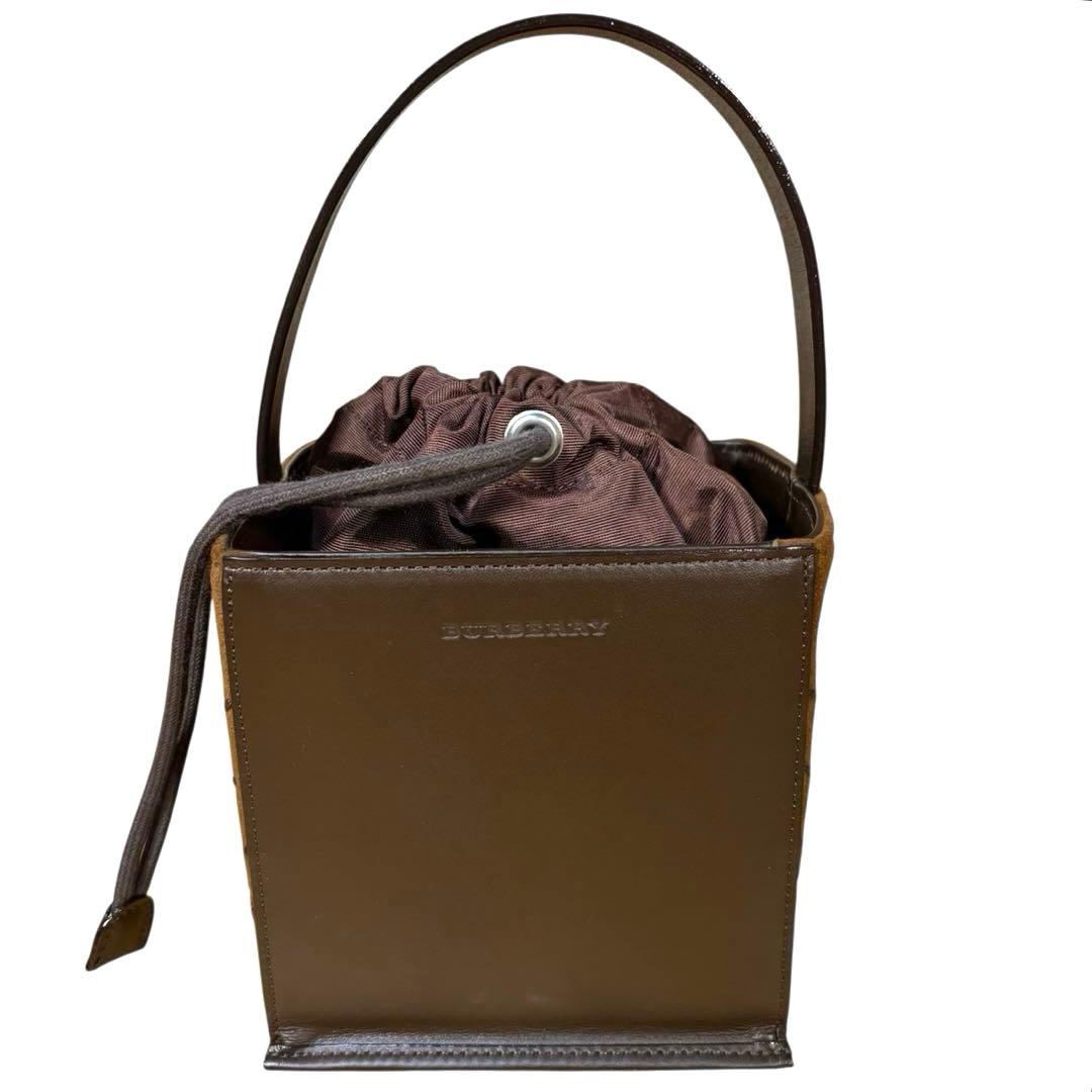 【極美品】希少　バーバリー　ブラウン スクエア　ハンドバッグ　レザー