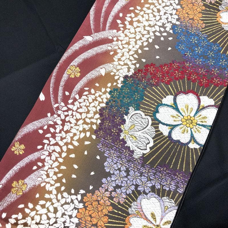 【売切値下げ】302y2◇モダン 華やか 袋帯 桜文 六通◇美品 成人式 結婚式